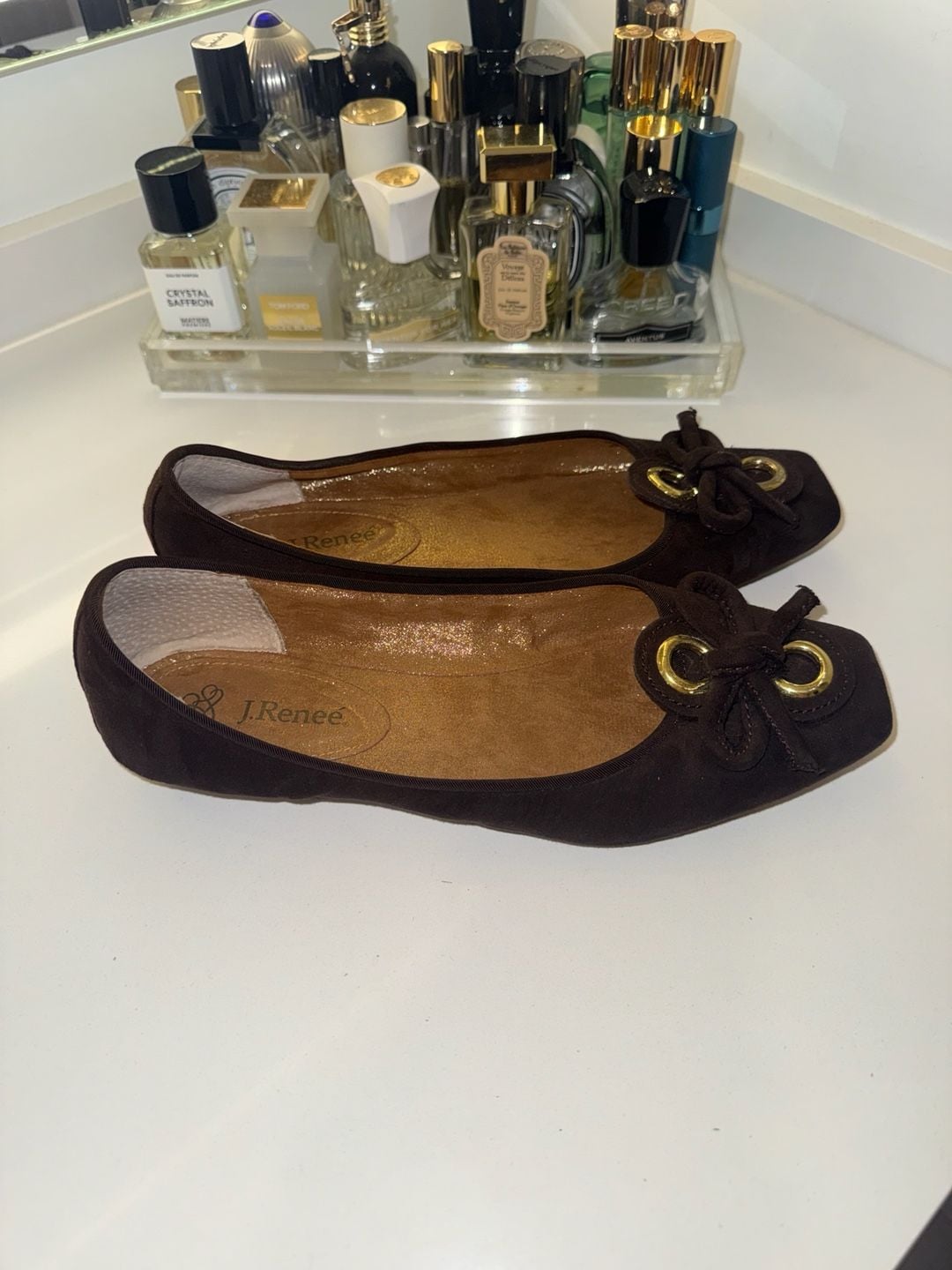 J. Renee Edie Brown Suede Bow Ballet Flats Size 10W 2