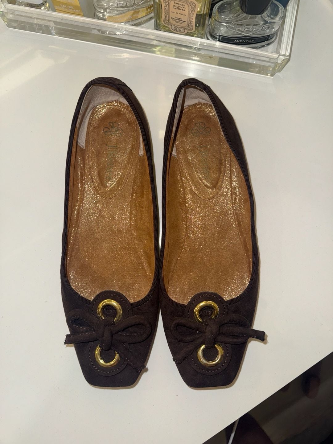 J. Renee Edie Brown Suede Bow Ballet Flats Size 10W 5