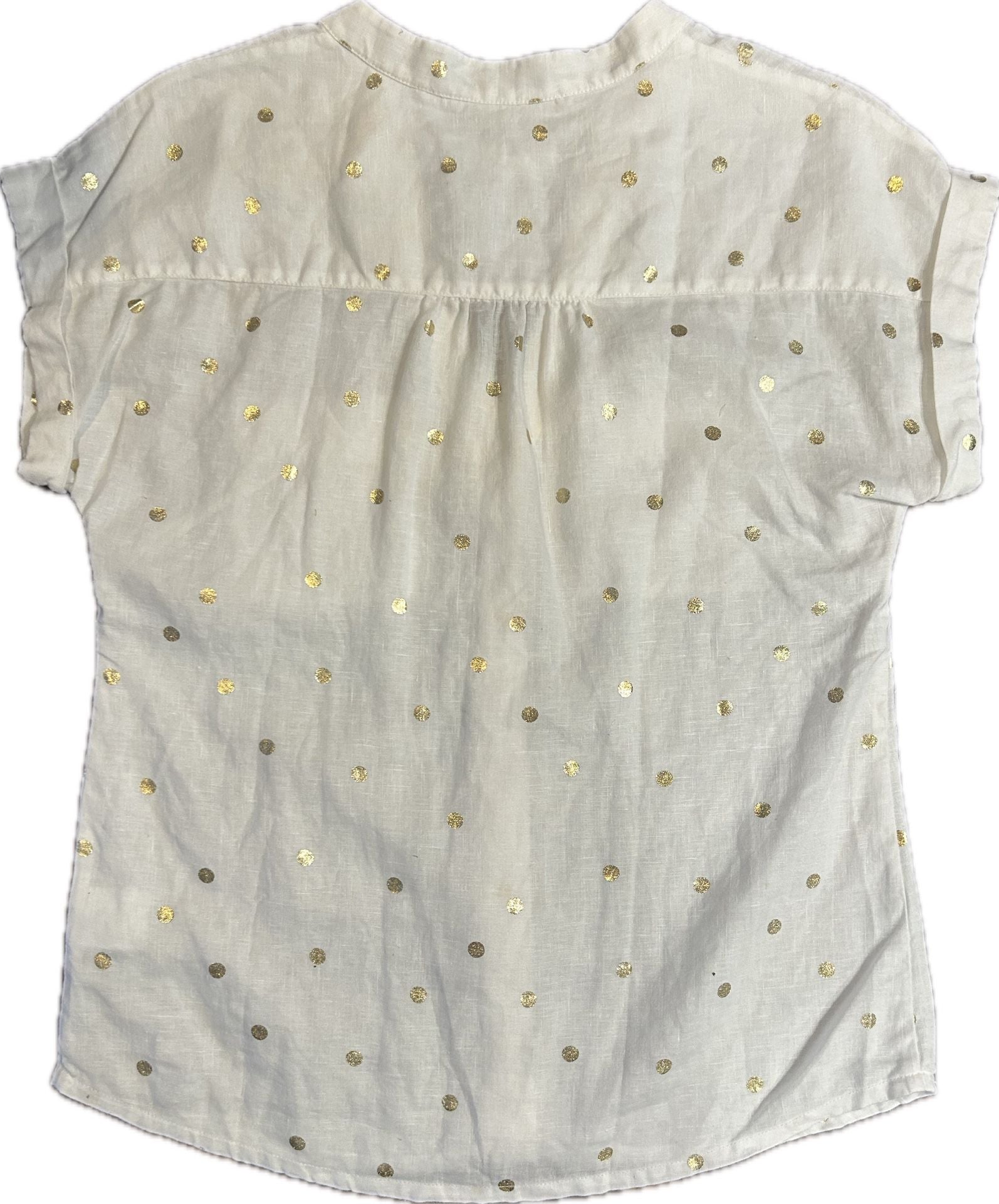 Boden Evie White Linen Gold Polka Dot Button Down Shirt Size US 2R 3