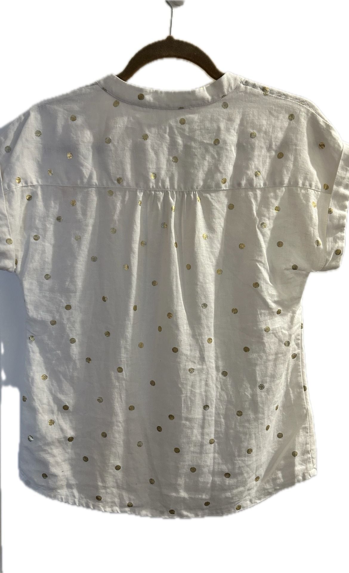Boden Evie White Linen Gold Polka Dot Button Down Shirt Size US 2R 5