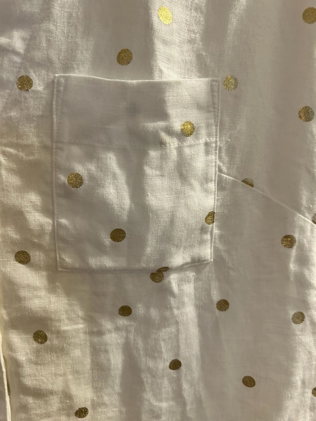 Boden Evie White Linen Gold Polka Dot Button Down Shirt Size US 2R 6