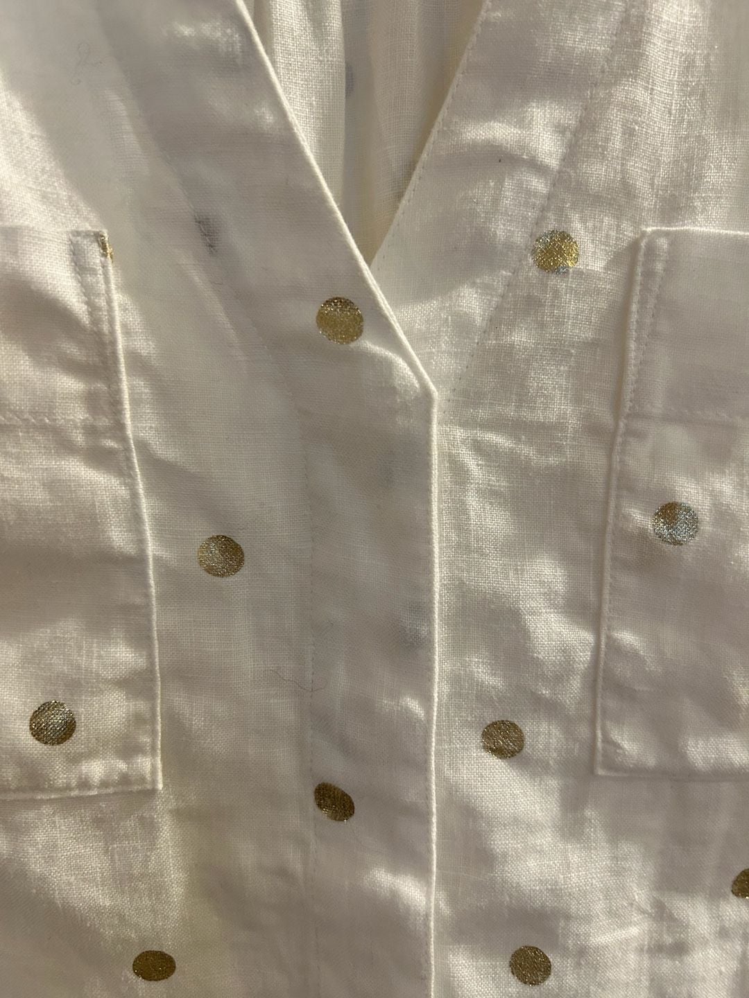 Boden Evie White Linen Gold Polka Dot Button Down Shirt Size US 2R 7