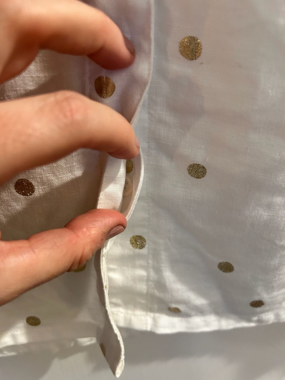 Boden Evie White Linen Gold Polka Dot Button Down Shirt Size US 2R 9