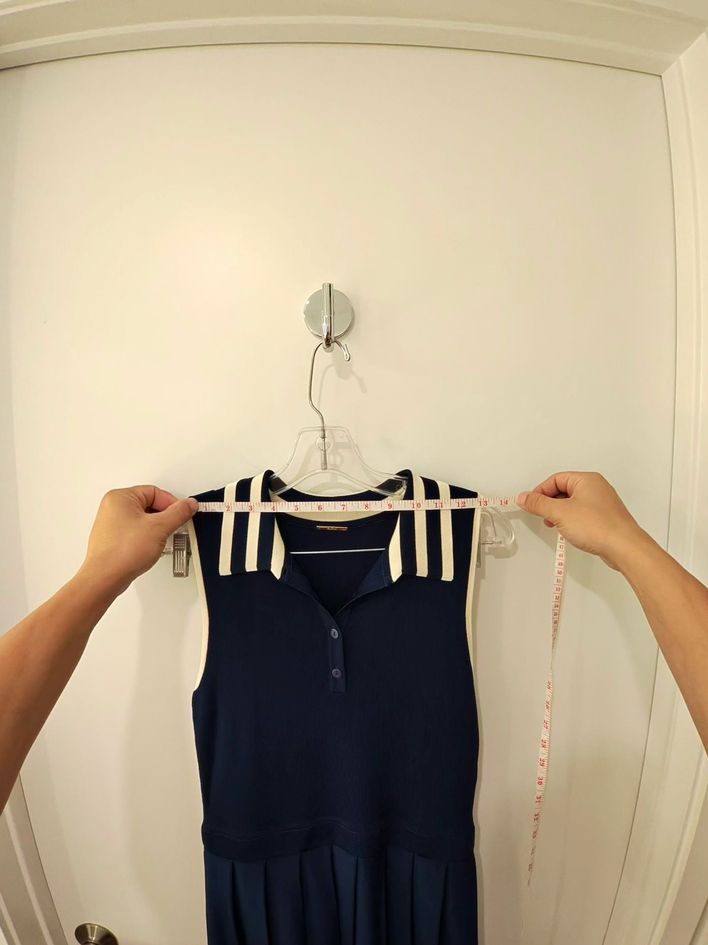 Alexis Moritz Pleated Knit Polo Dress Navy Cream Size M 7