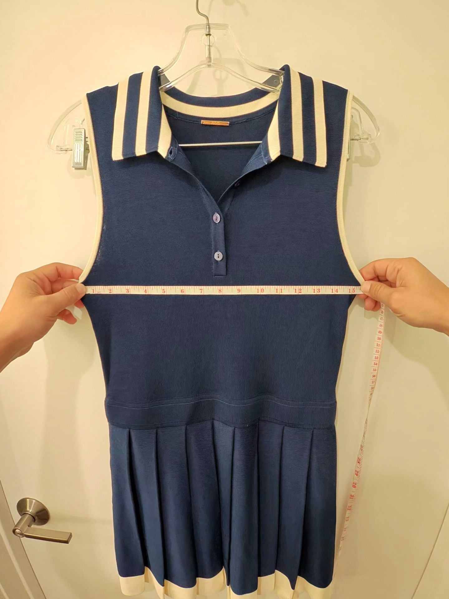 Alexis Moritz Pleated Knit Polo Dress Navy Cream Size M 8