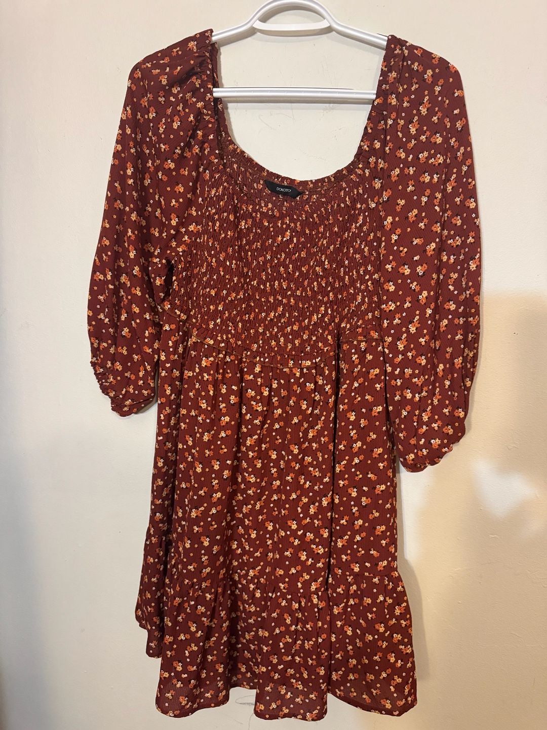 Dokotoo Floral Smocked Tiered Mini Dress Size L 2