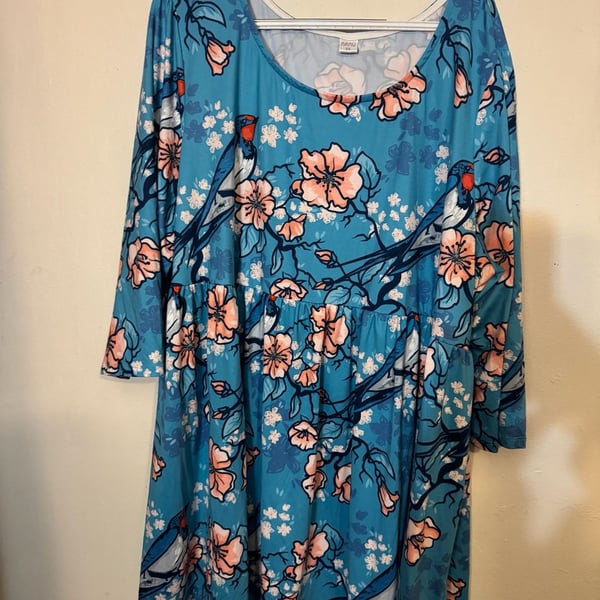 Nanu Floral Bird Print Drop Waist Dress Size 3X
