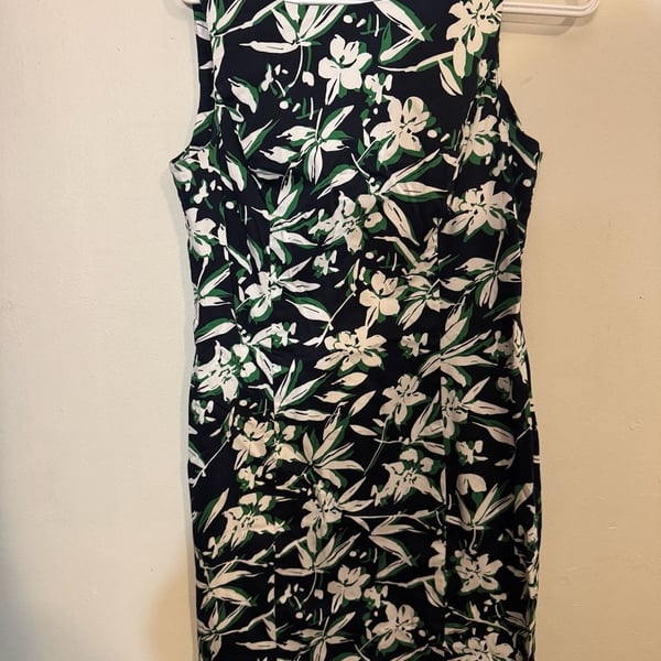 Chaps Size 10 Sleeveless Floral Sheath Dress Navy Green White