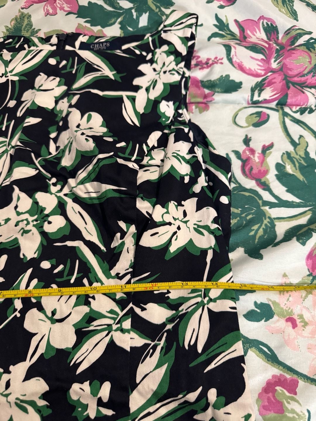 Chaps Size 10 Sleeveless Floral Sheath Dress Navy Green White 5