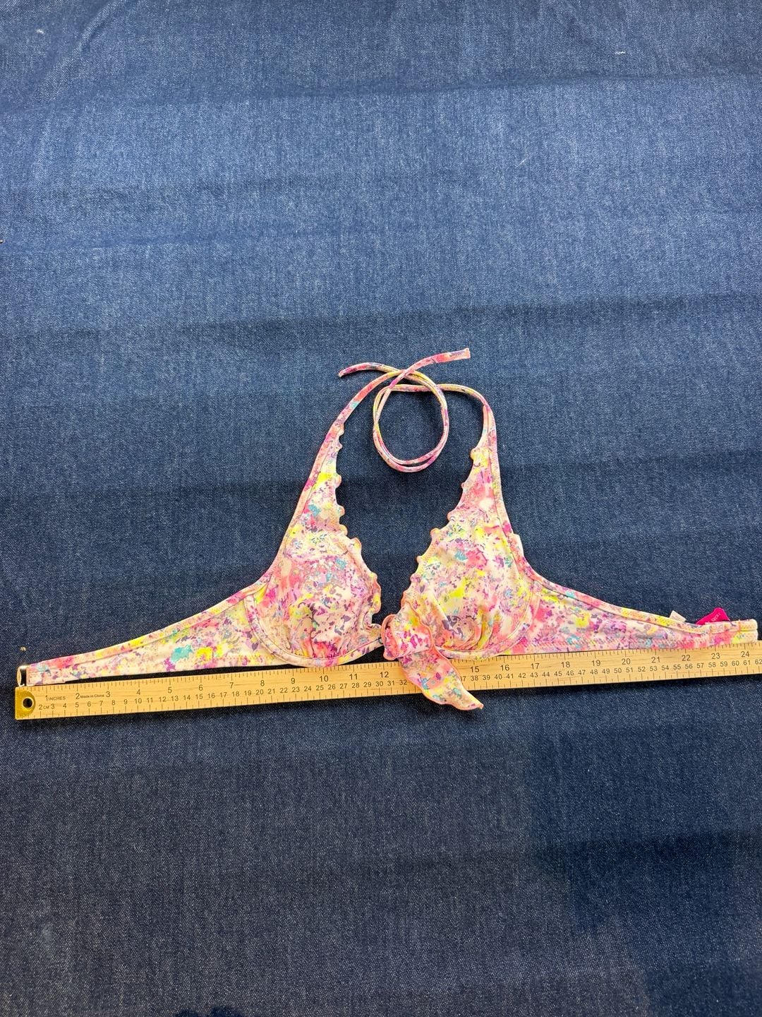 Victoria's Secret Bikini Top 32B Multi-Color Tie Front Ruffle 2
