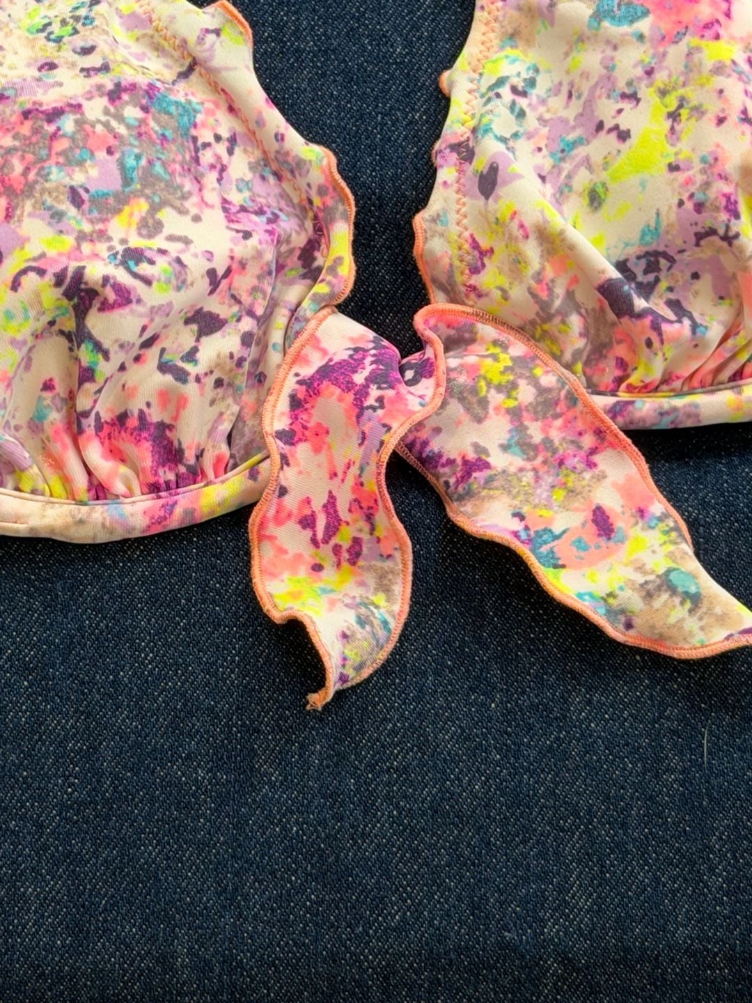 Victoria's Secret Bikini Top 32B Multi-Color Tie Front Ruffle 7