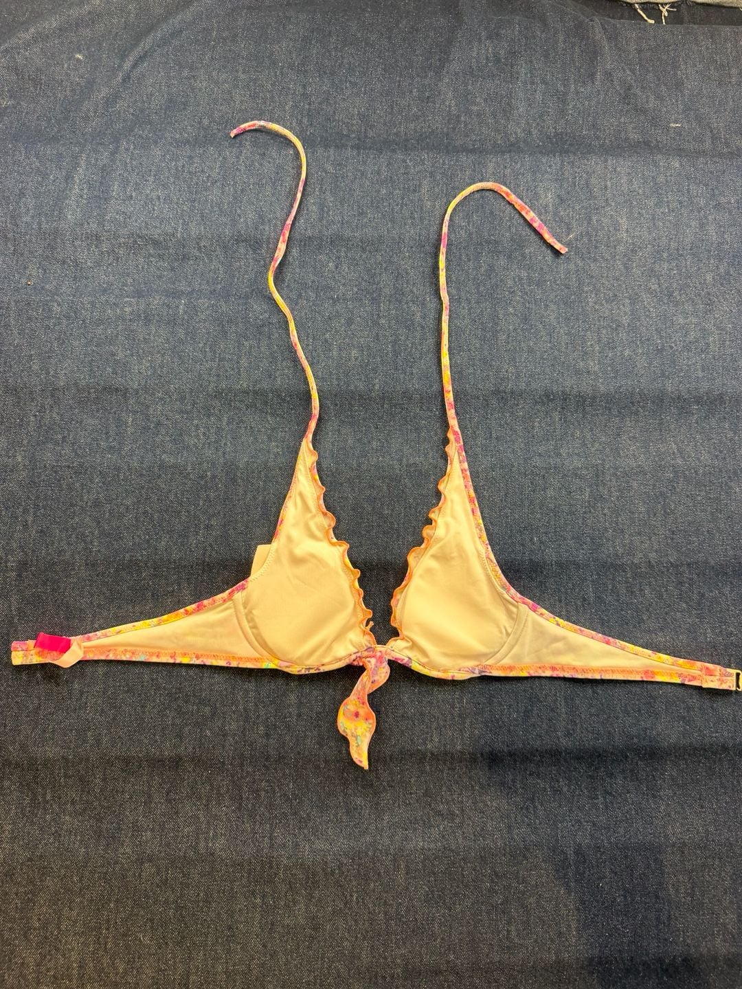 Victoria's Secret Bikini Top 32B Multi-Color Tie Front Ruffle 10