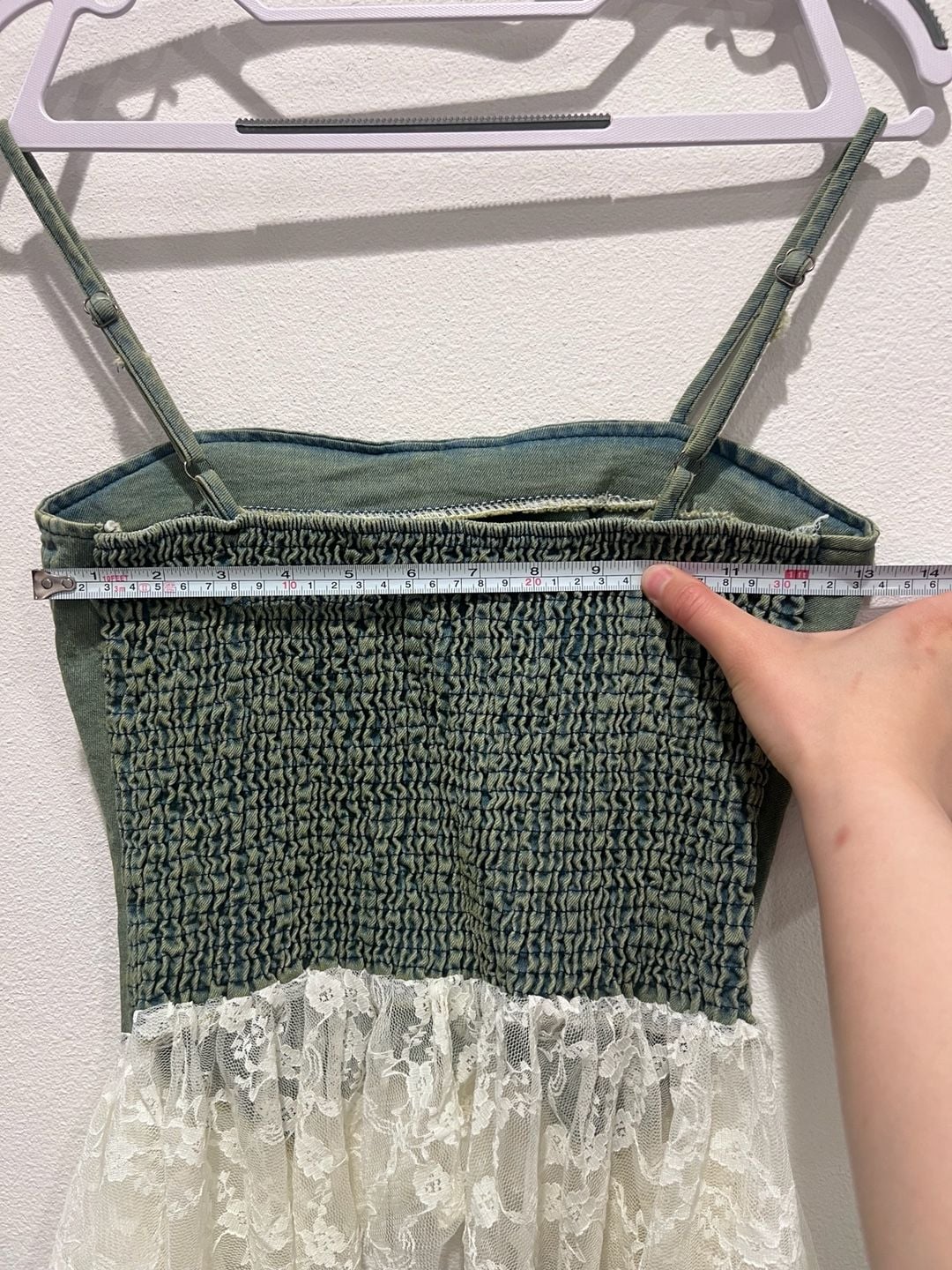 Vintage Style Green Denim Corset Top with Lace Trim unique coquette fits S M L 8