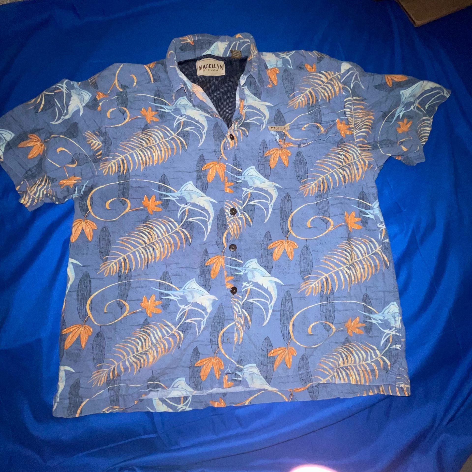 L - Magellan Sportswear Men's Blue Marlin Fish Print Short Sleeve Fishing Shirt 2