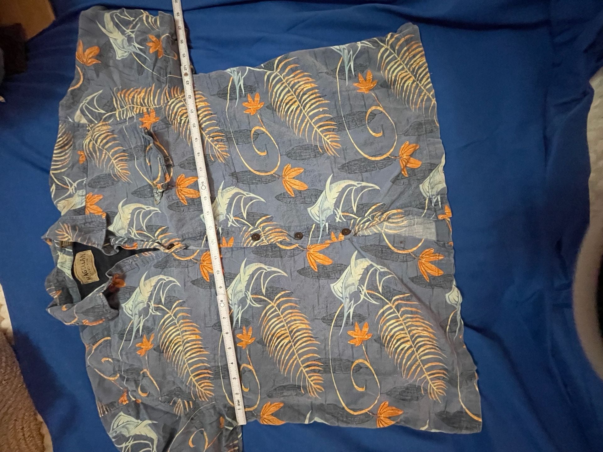 L - Magellan Sportswear Men's Blue Marlin Fish Print Short Sleeve Fishing Shirt 6
