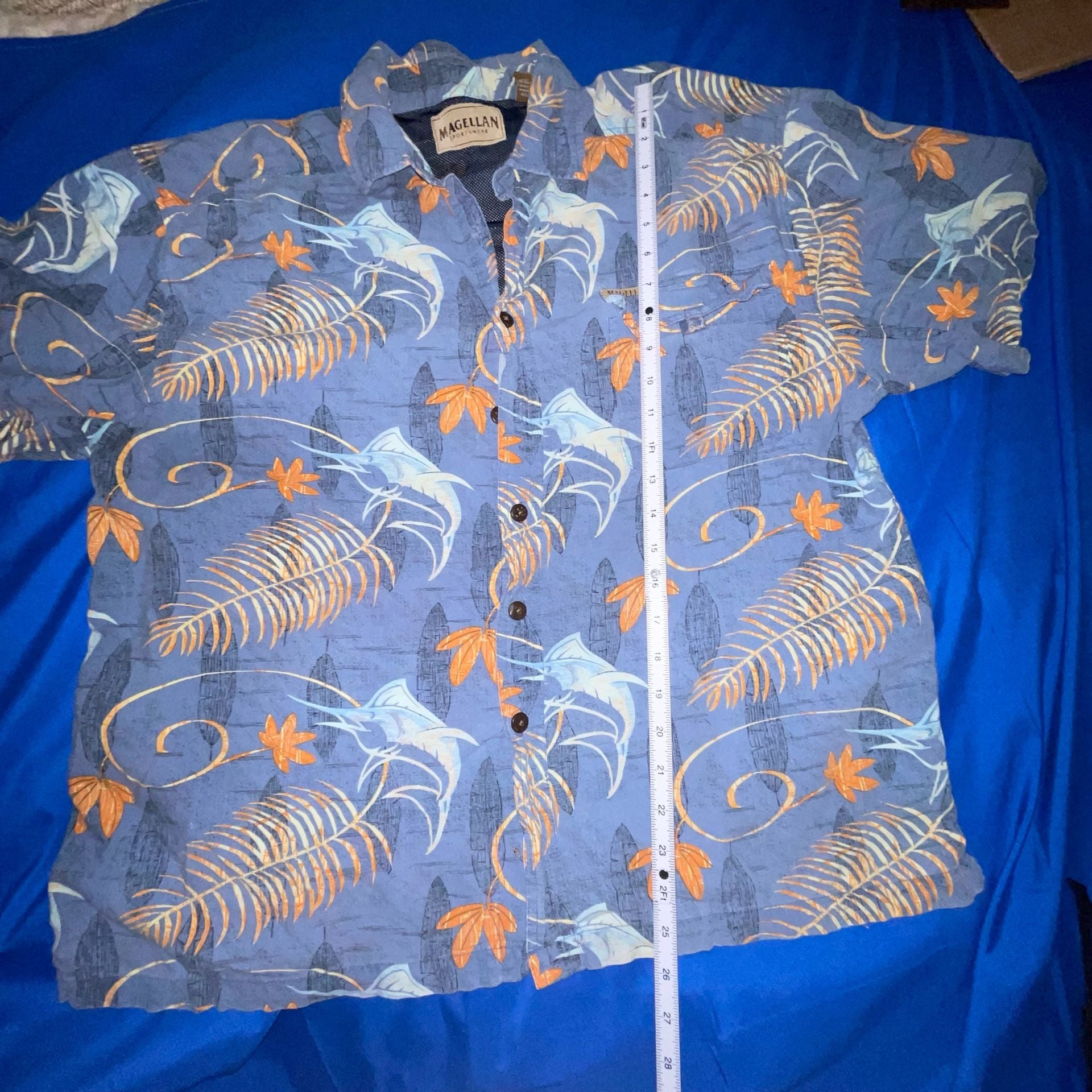 L - Magellan Sportswear Men's Blue Marlin Fish Print Short Sleeve Fishing Shirt 7