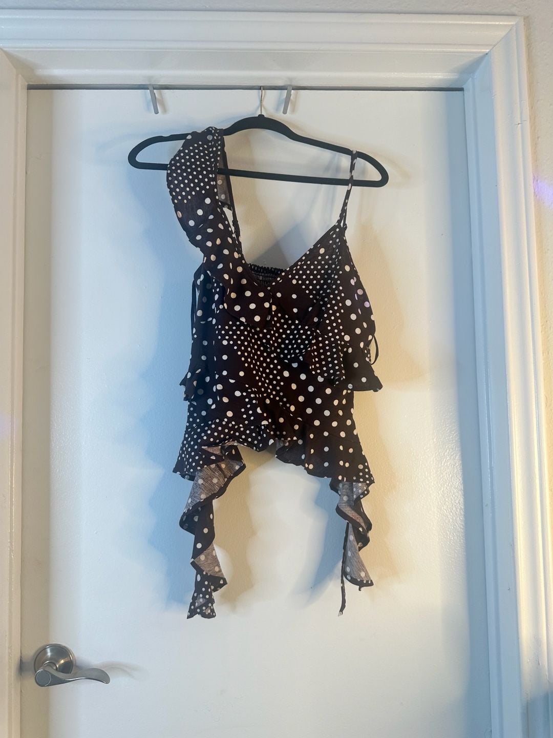 Style Envy Polka Dot Ruffle Linen Blend Top Size L 2