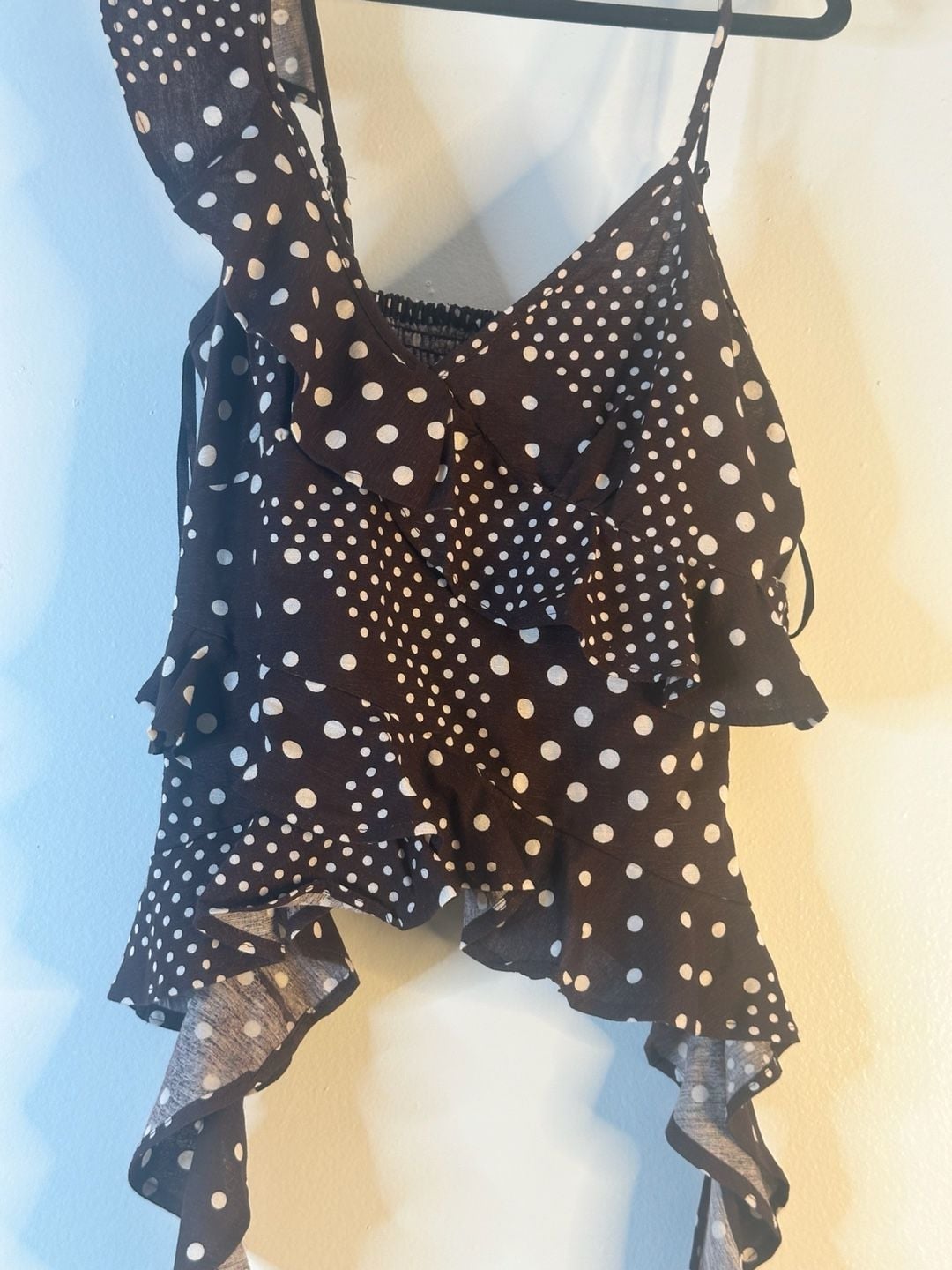 Style Envy Polka Dot Ruffle Linen Blend Top Size L 3