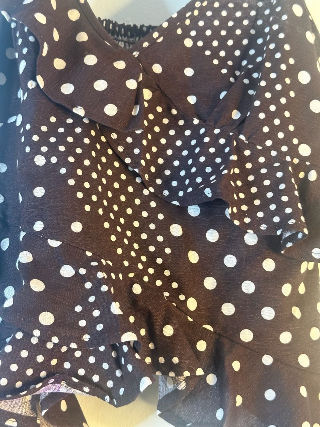 Style Envy Polka Dot Ruffle Linen Blend Top Size L 4