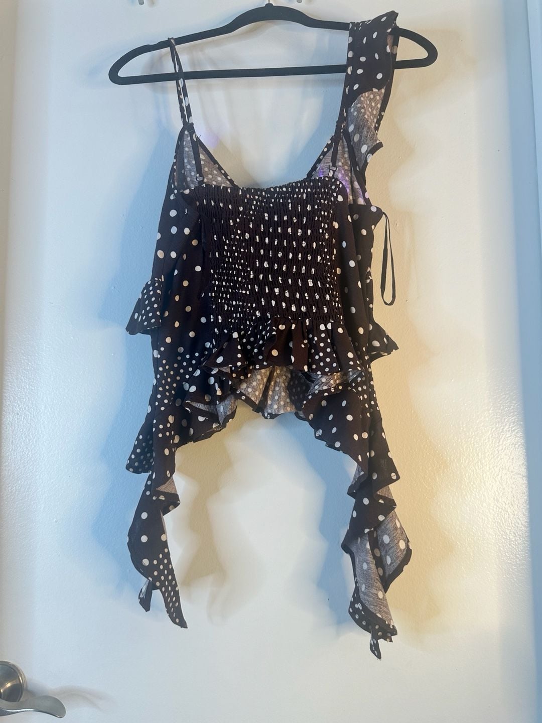Style Envy Polka Dot Ruffle Linen Blend Top Size L 14