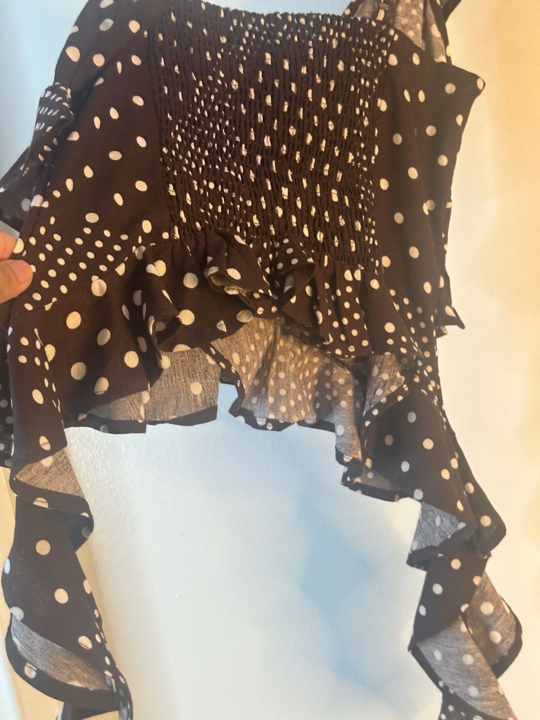 Style Envy Polka Dot Ruffle Linen Blend Top Size L 19