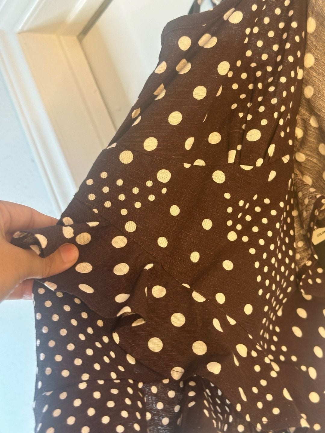 Style Envy Polka Dot Ruffle Linen Blend Top Size L 21