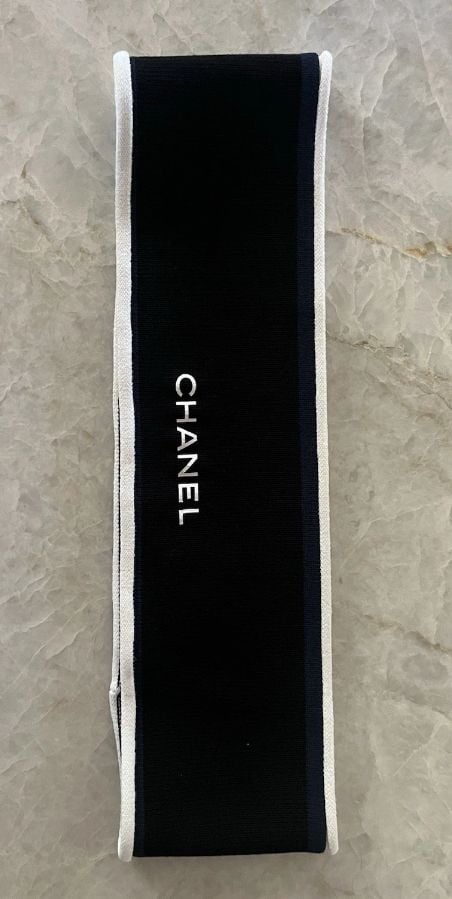 CHANEL Black Blue and White Viscose Blend Logo Hat Band Headband  7