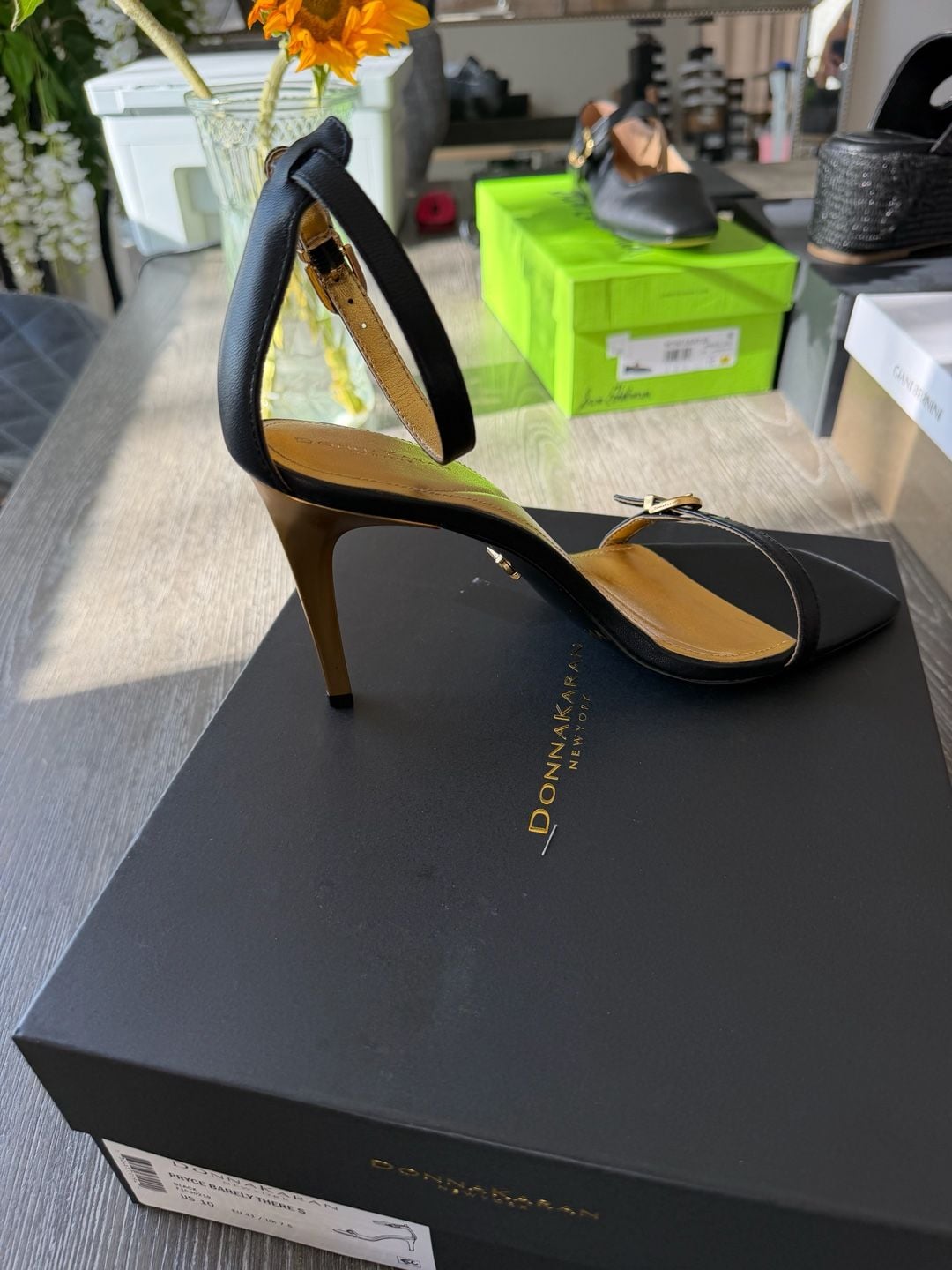 Donna Karan Pryce Barely There Sandals Black Size 10 3