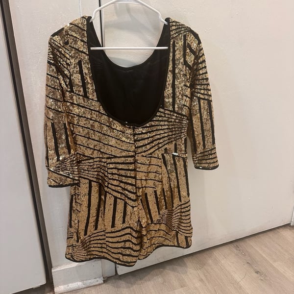 Gold and Black Geometric Sequin Romper