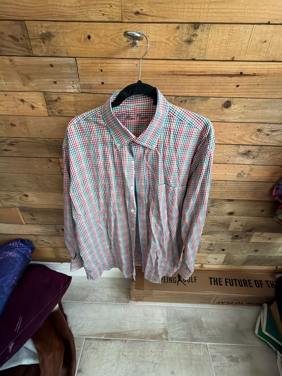 Alan Flusser Men's XL Multi-Color Plaid Button Down Long Sleeve Shirt 2