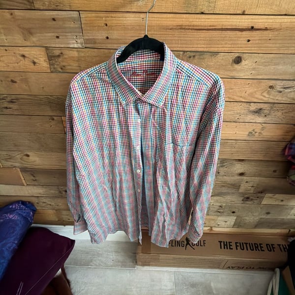 Alan Flusser Men's XL Multi-Color Plaid Button Down Long Sleeve Shirt
