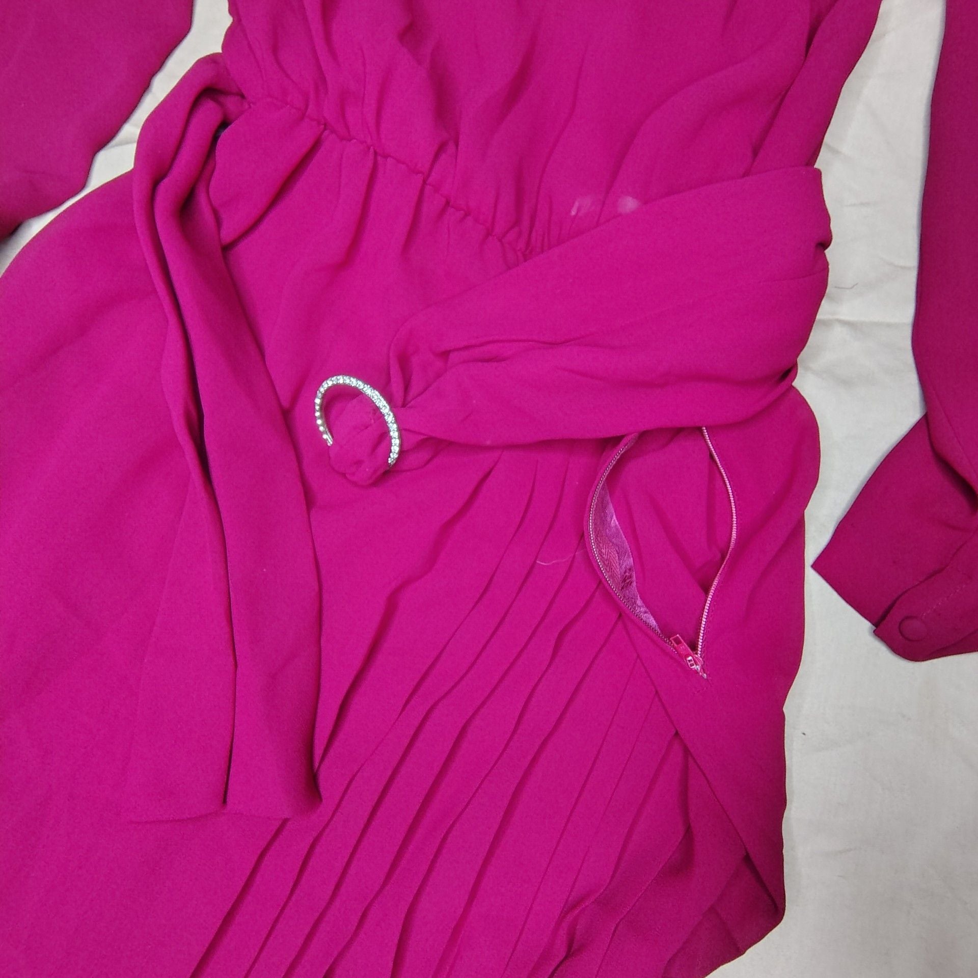 Vintage Albert Nipon Fuchsia Pleated Long Sleeve Dress Size 6 10