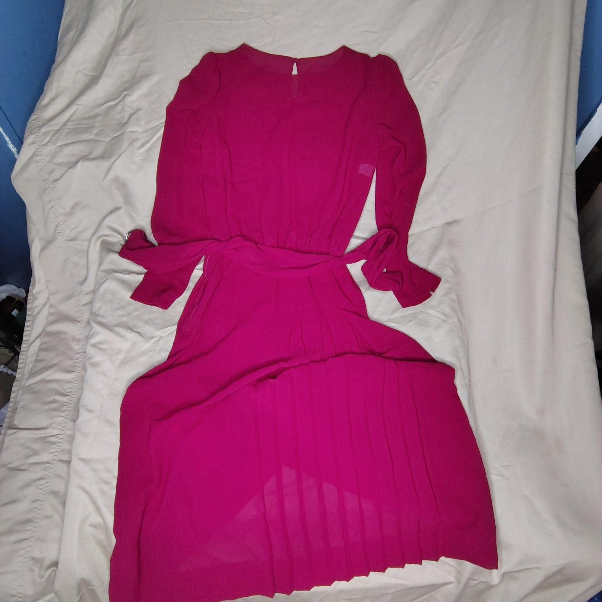 Vintage Albert Nipon Fuchsia Pleated Long Sleeve Dress Size 6 14