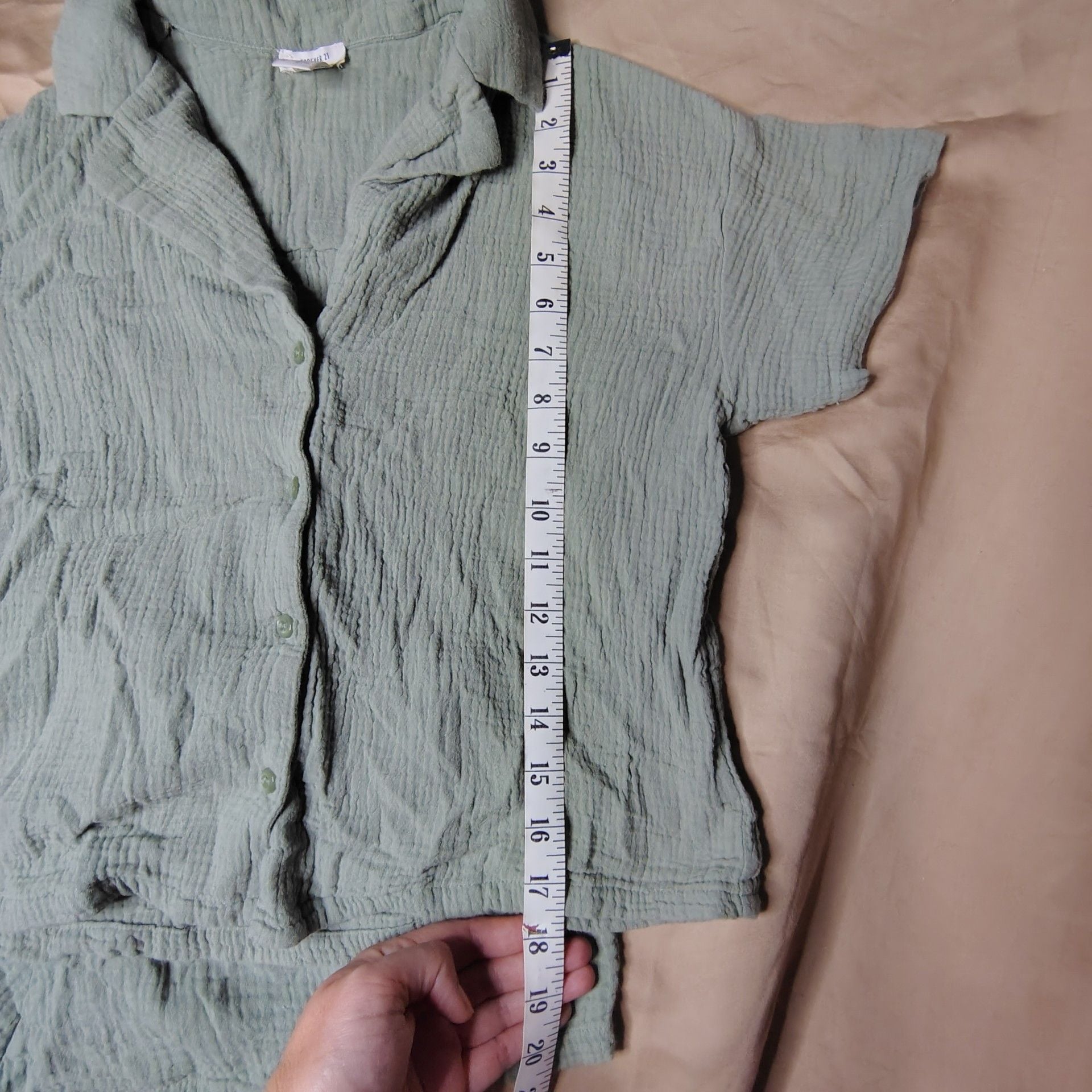 Forever 21 Women's XS Sage Green Cotton Gauze Pajama Set 8