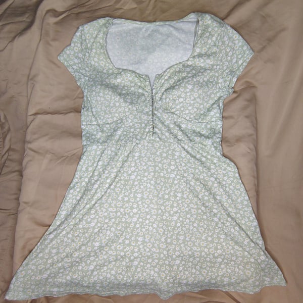 Y2K No Boundaries Green Daisy Floral Ribbed Hook and Eye Mini Dress Size XL (15-17)