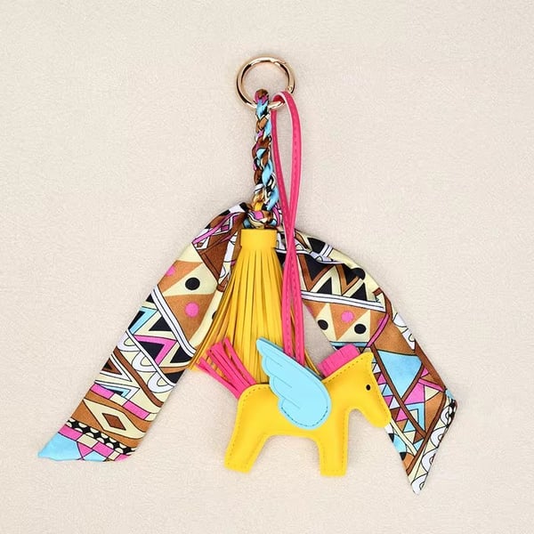 Yellow Horse & Tassel Charm w/ Twilly Scarf Bag Charms