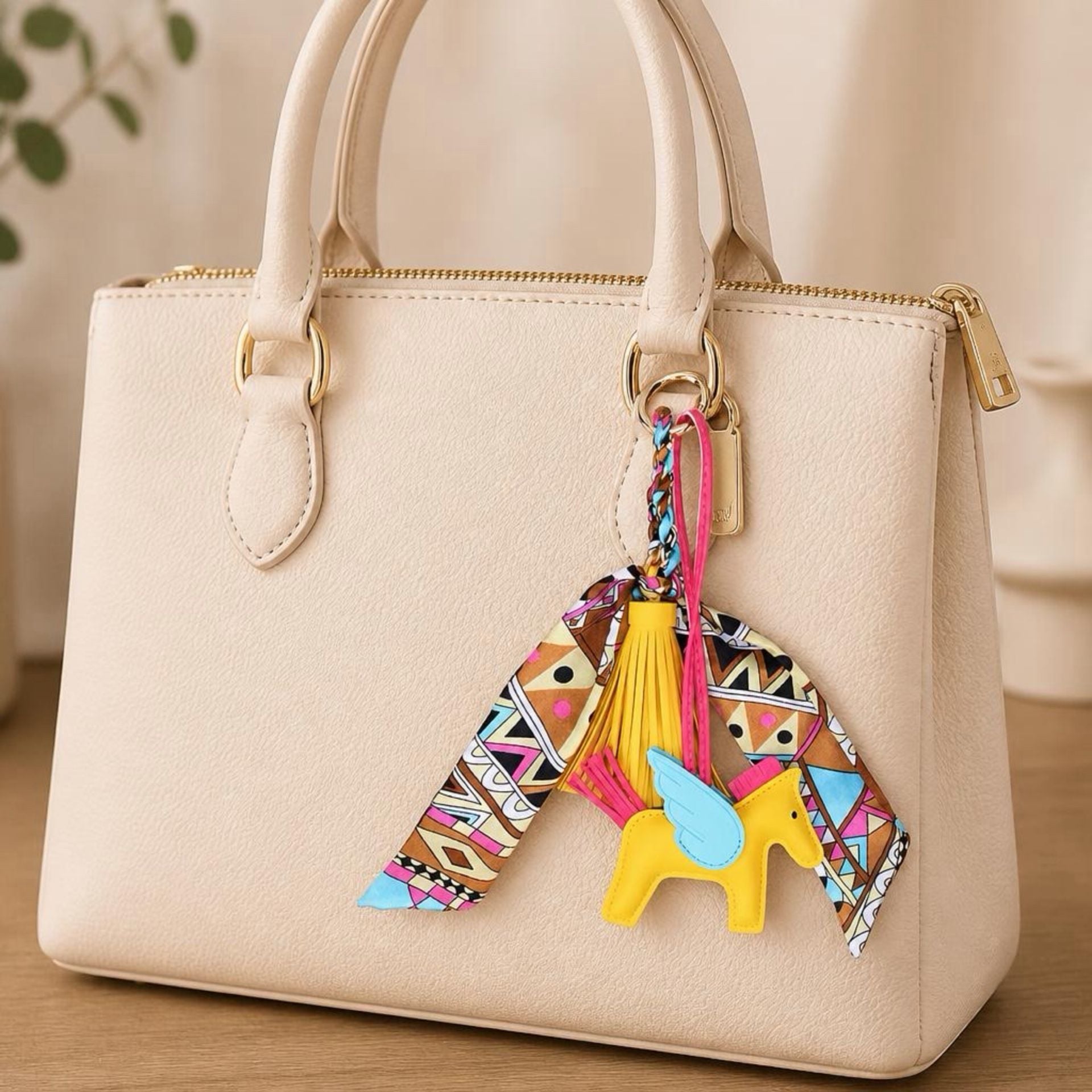 Yellow Horse & Tassel Charm w/ Twilly Scarf Bag Charms 2