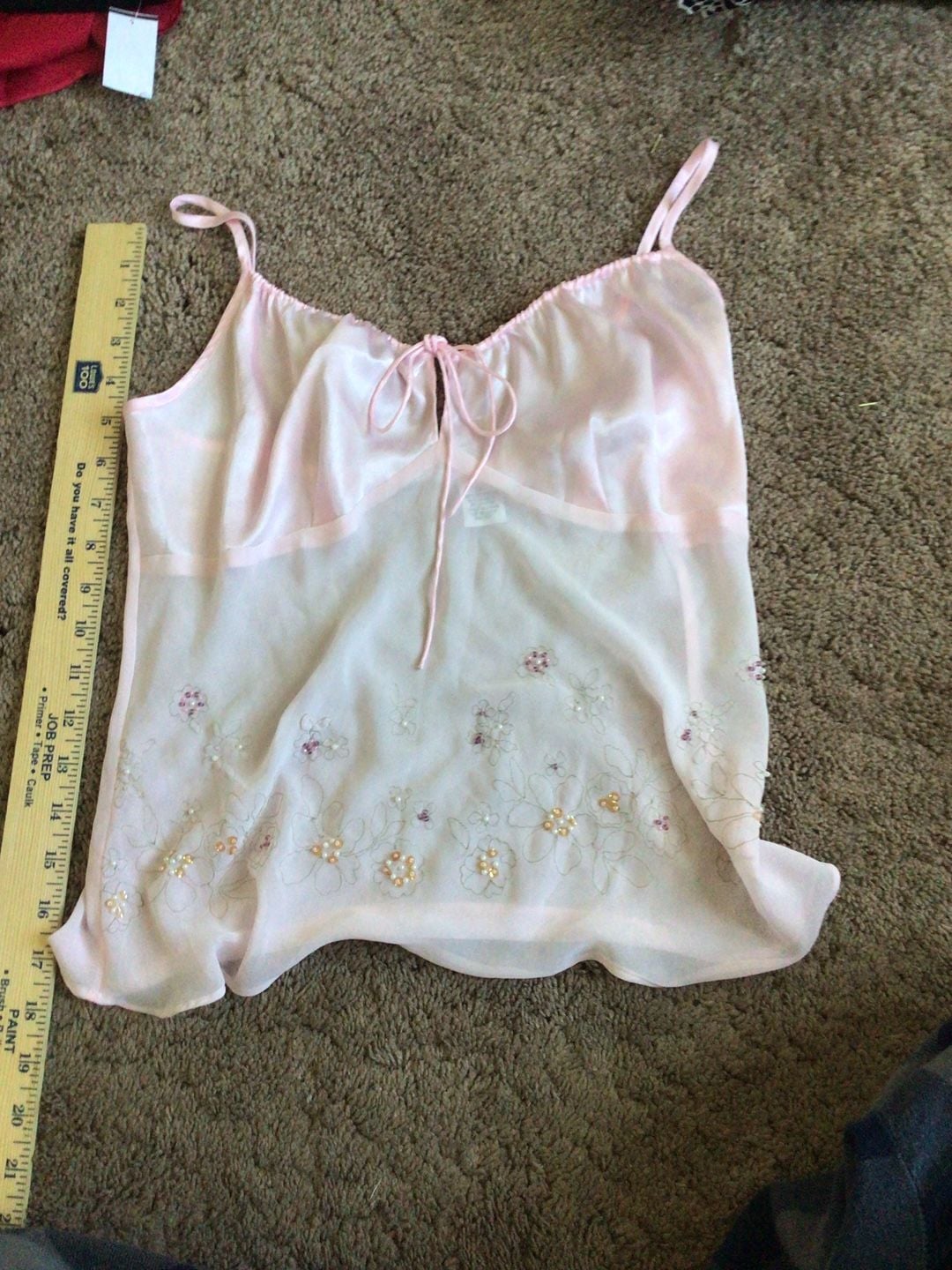 Madison Studio Pink Sheer Floral Beaded Camisole Size S 2