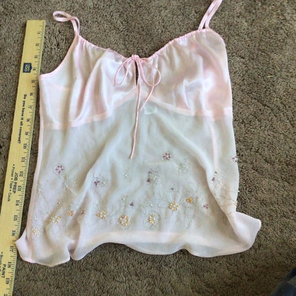 Madison Studio Pink Sheer Floral Beaded Camisole Size S