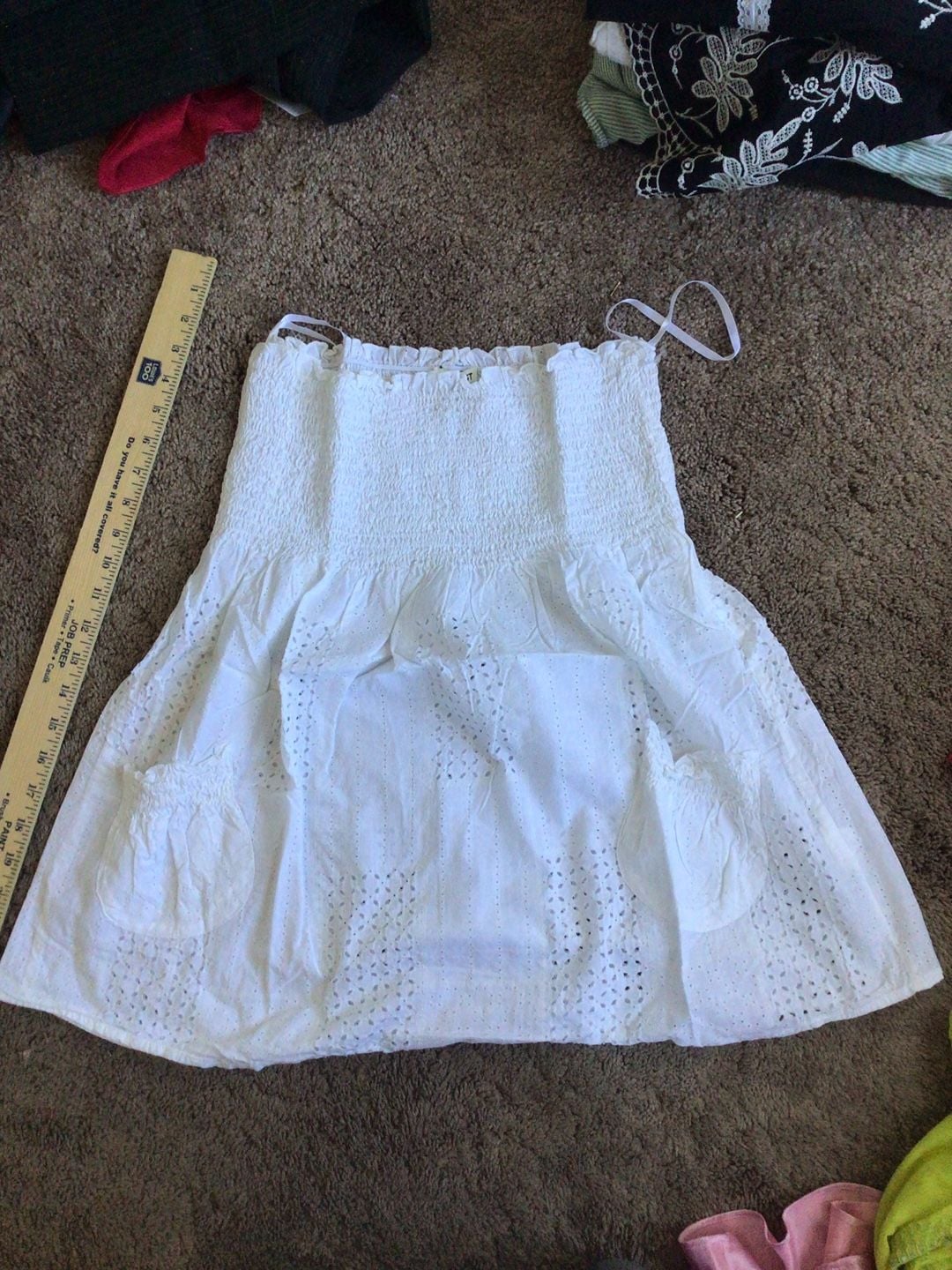 At Last White Eyelet Smocked Tube Top Size XL 1