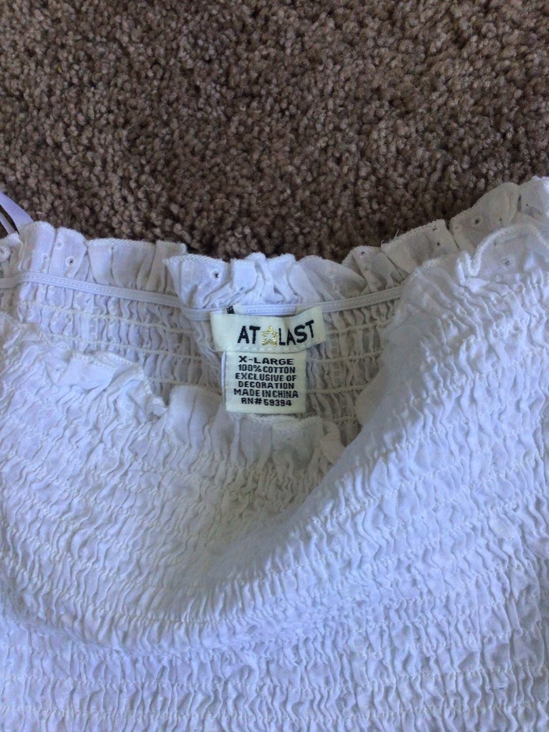 At Last White Eyelet Smocked Tube Top Size XL 2