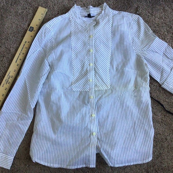 Talbots Petites Striped Ruffle Neck Button Down Shirt Size P