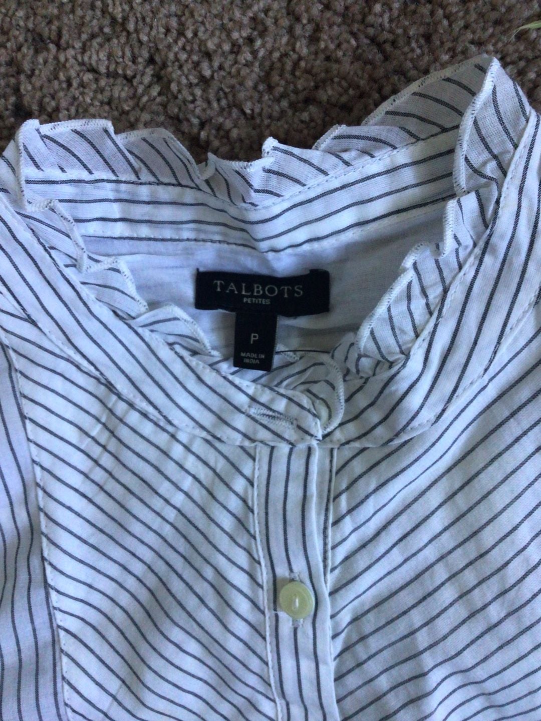 Talbots Petites Striped Ruffle Neck Button Down Shirt Size P 2