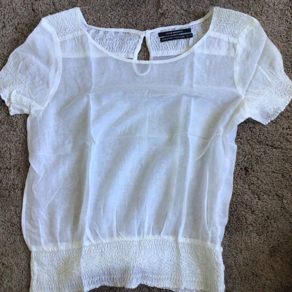 Club Monaco White Sheer Smocked Blouse Size XS