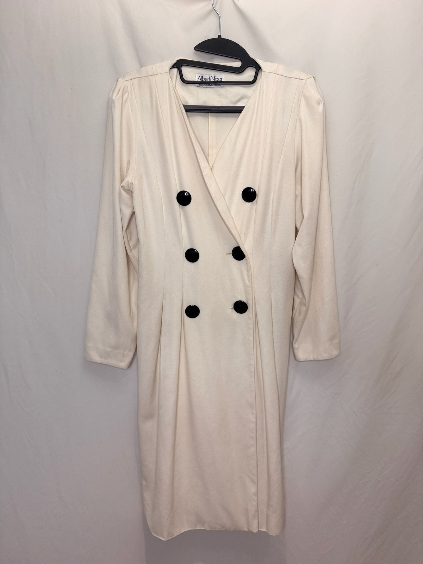 Vintage Early 90’s Albert NIPON Executive Dress Cream Double Breasted Size 6 2