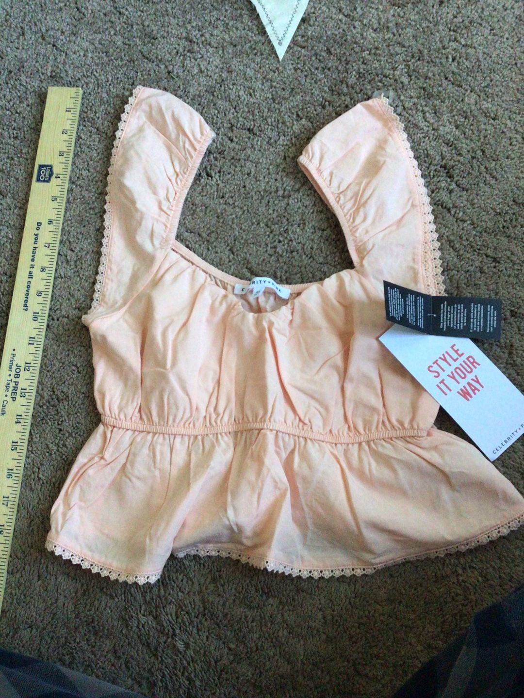 Celebrity Pink Peach Peplum Lace Trim Crop Top Size XS 1