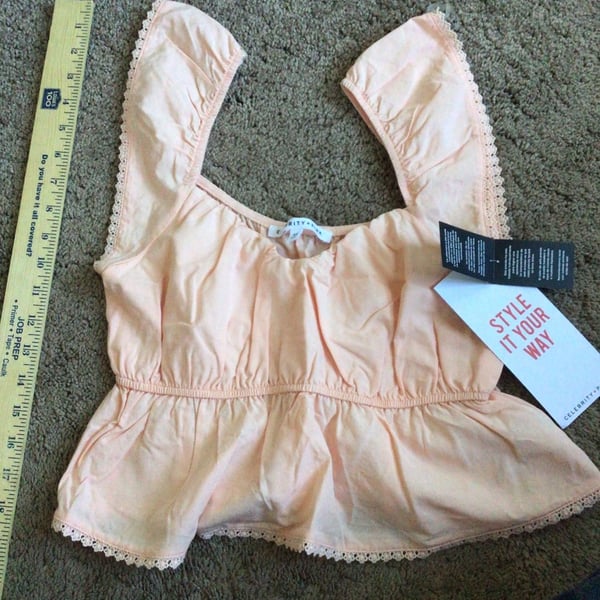 Celebrity Pink Peach Peplum Lace Trim Crop Top Size XS