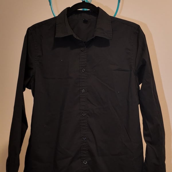 Design in Italy Women's Solid Black Long-Sleeve Button-Down Shirt Size M