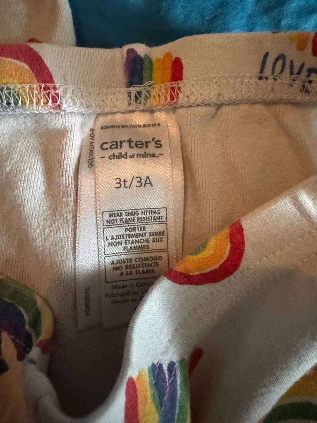 Carter's Child of Mine Rainbow Love Pajama Set Size 3T 3