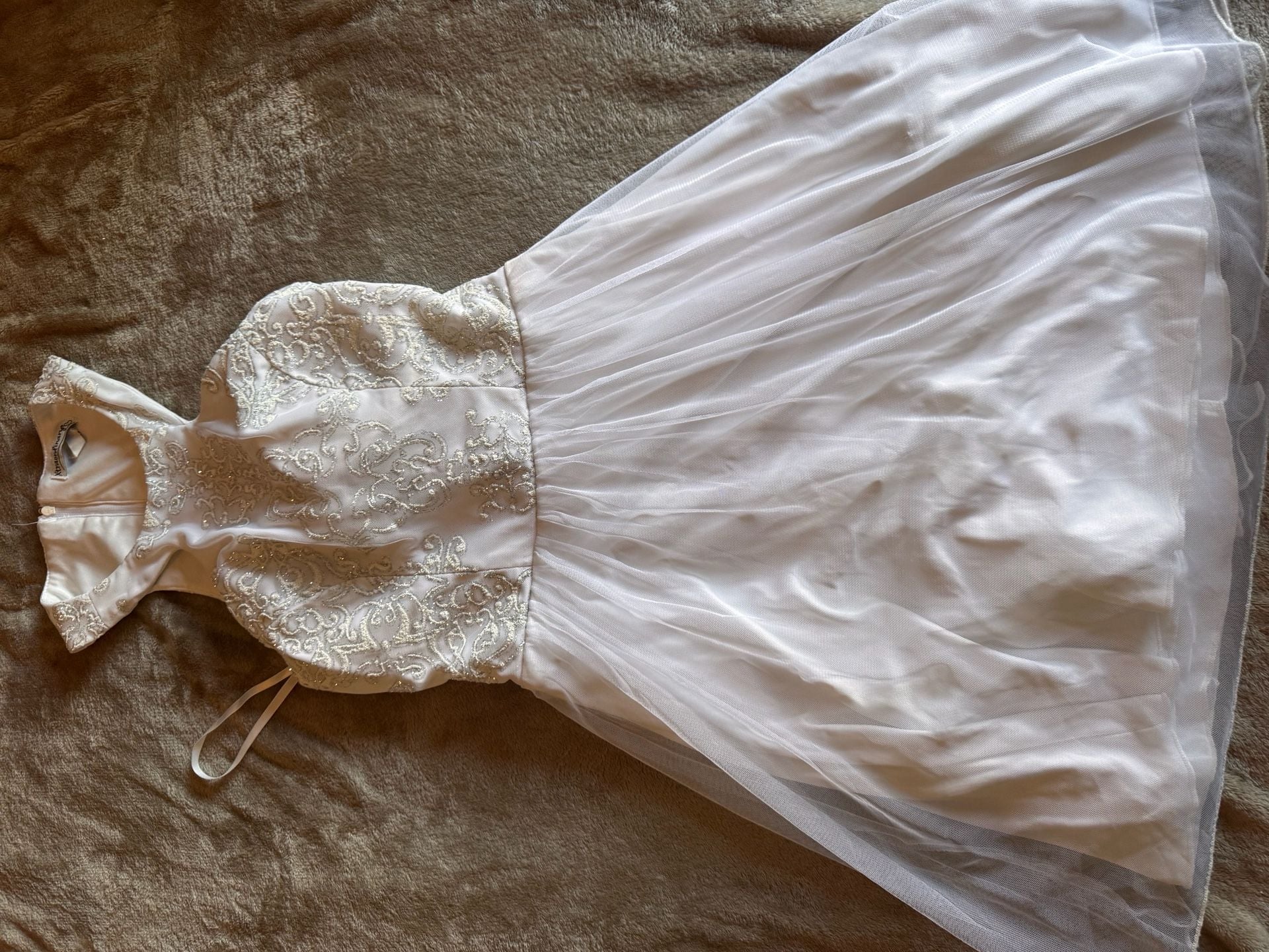 Xtraordinary White Glitter Embroidered Tulle Dress Size 3 5